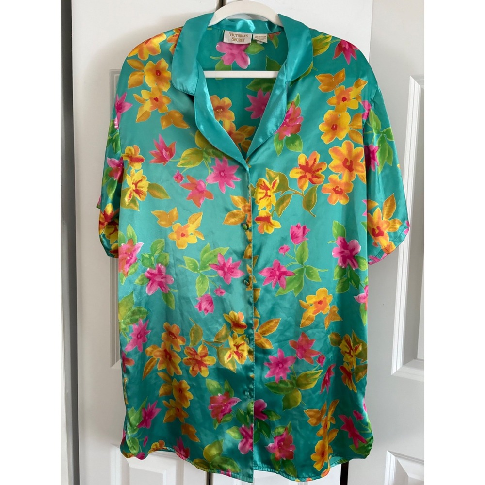 Vintage Victoria's Secret Aqua Tropical‎ Floral Nightshirt M
